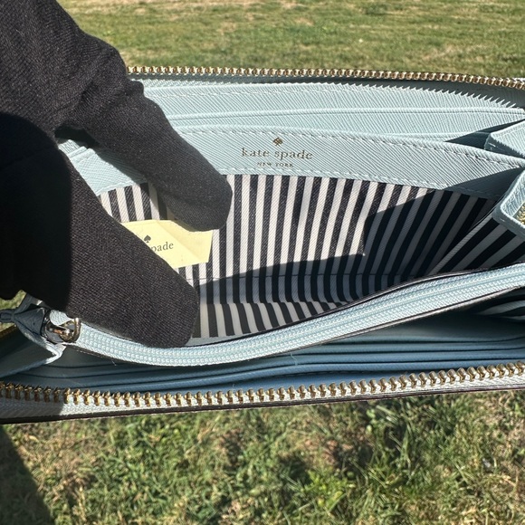 Kate Spade Long Zip Wallet Light Robin’s Egg Blue Leather Gold Hardware Preloved - Picture 12 of 13